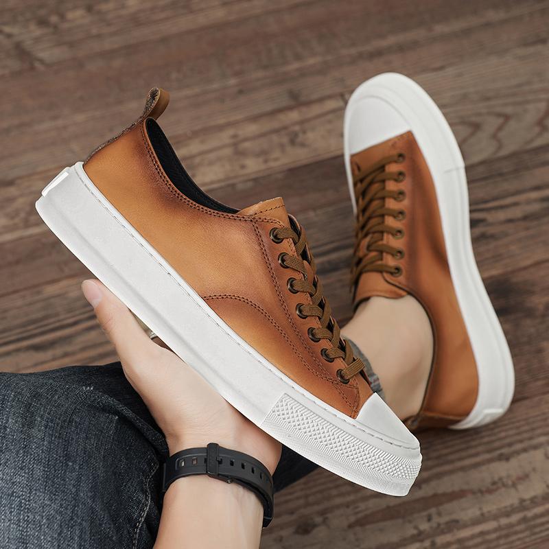 2025 New Cow Leather Casual Shoes for Men Fashion Flats Skateboarding Sneakers Man Korea Style Street Whiter Shoes Male Spring