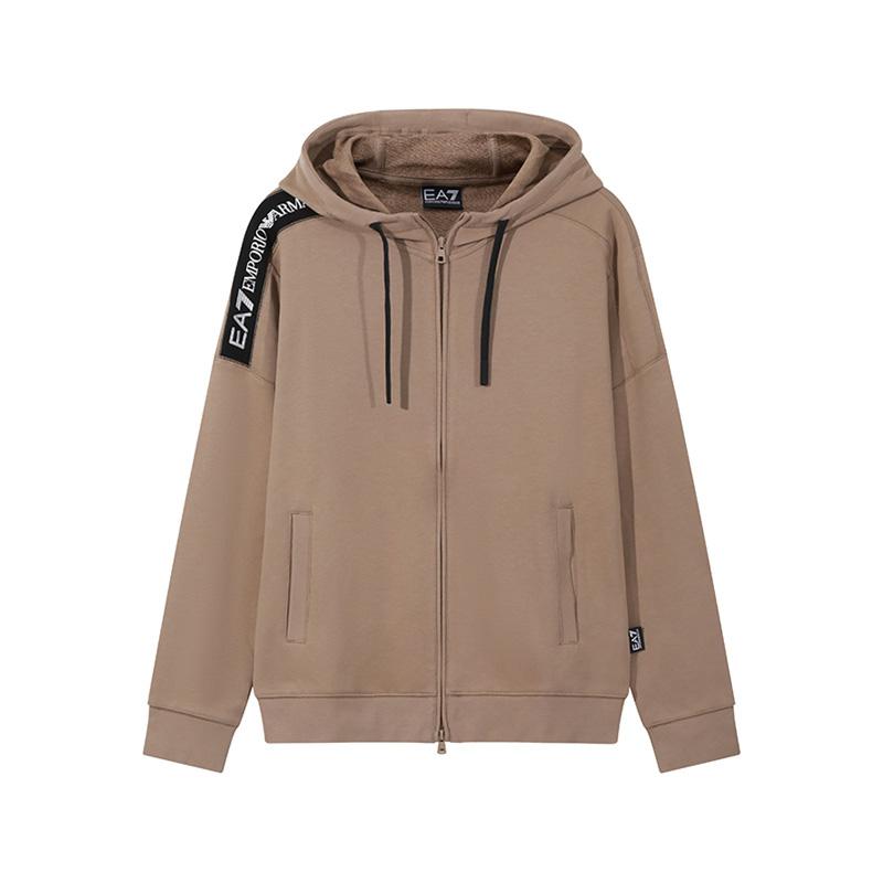 Emporio Armani Мужская толстовка с капюшоном и длинным рукавом на молнии с принтом логотипа Ea7, светло-коричневая 6DPM12-PJOGZ-1745 L