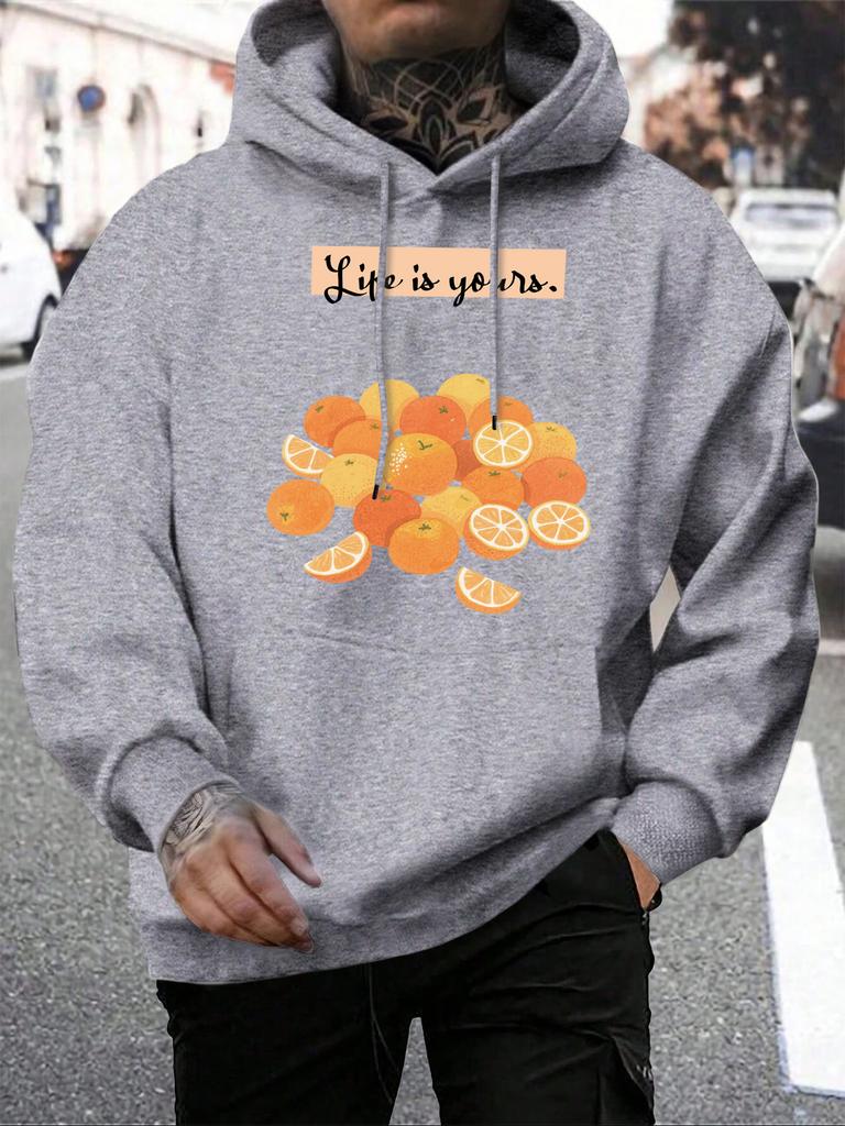 La vie est à vous Imprimés d'oranges et de fruits Sweat à capuche pour homme Doux à poches Vêtements de rue Harajuku Décontracté Sweat à capuche Molleton Unisexe Tout-aller