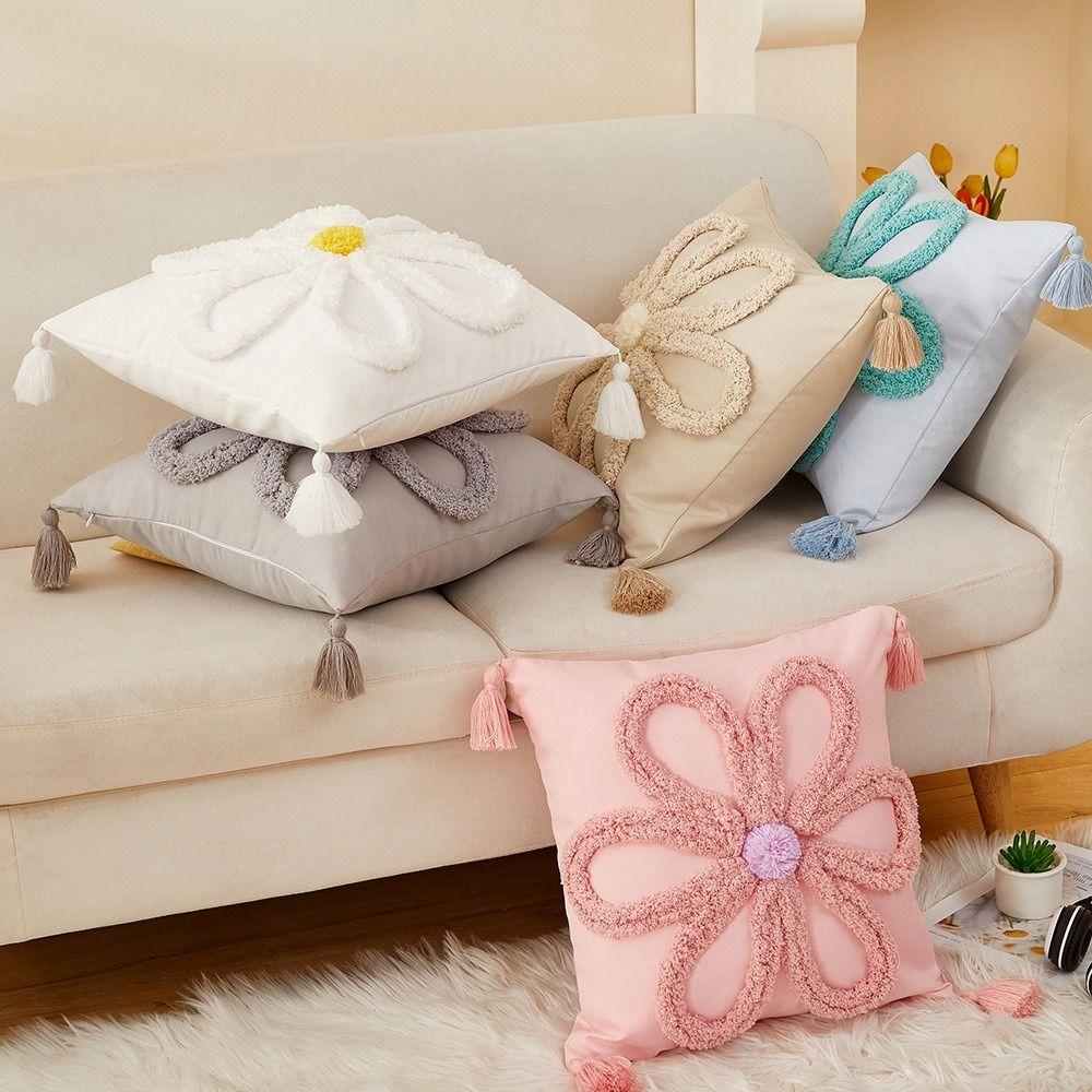 Soft Flower Throw Cover Square Three-dimensional Case Tufted Decorative Cushion Cover Living Room