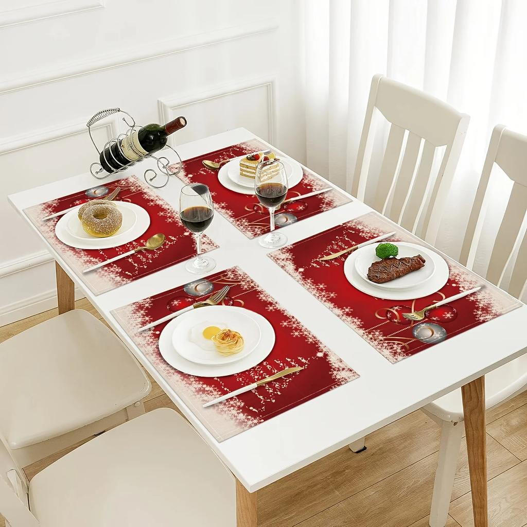 1PC Christmas Linen Meal Mat Themed Table Pad with Snowflake Pattern Insulation Mats Kitchen Decoration Festive Atmosphere