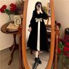 Autumn Large Size Strap Bow French Dress Fat Mm Women's High-end Velvet Thin Dress Long Skirt