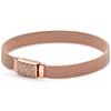 Rose Gold Woven Mesh Reflexions Long Clasp Bracelet 925 Sterling Silver Bangle Fit Original Popular Bead Charm Diy Jewelry