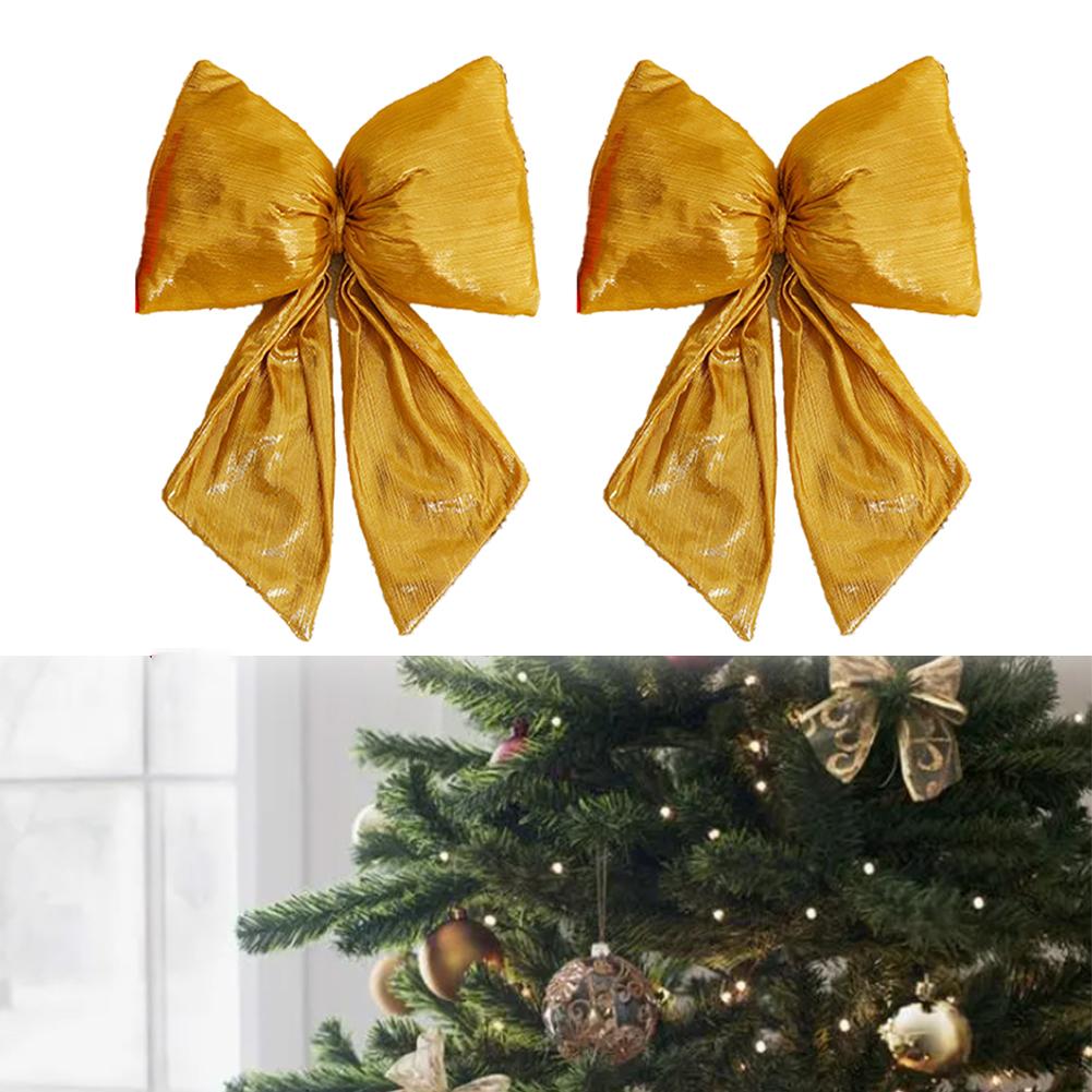 2PC Christmas Shiny Silk Bow Decoration Christmas Tree Decoration Wreath Pendant Christmas Crafts Supplies Christmas Decorations