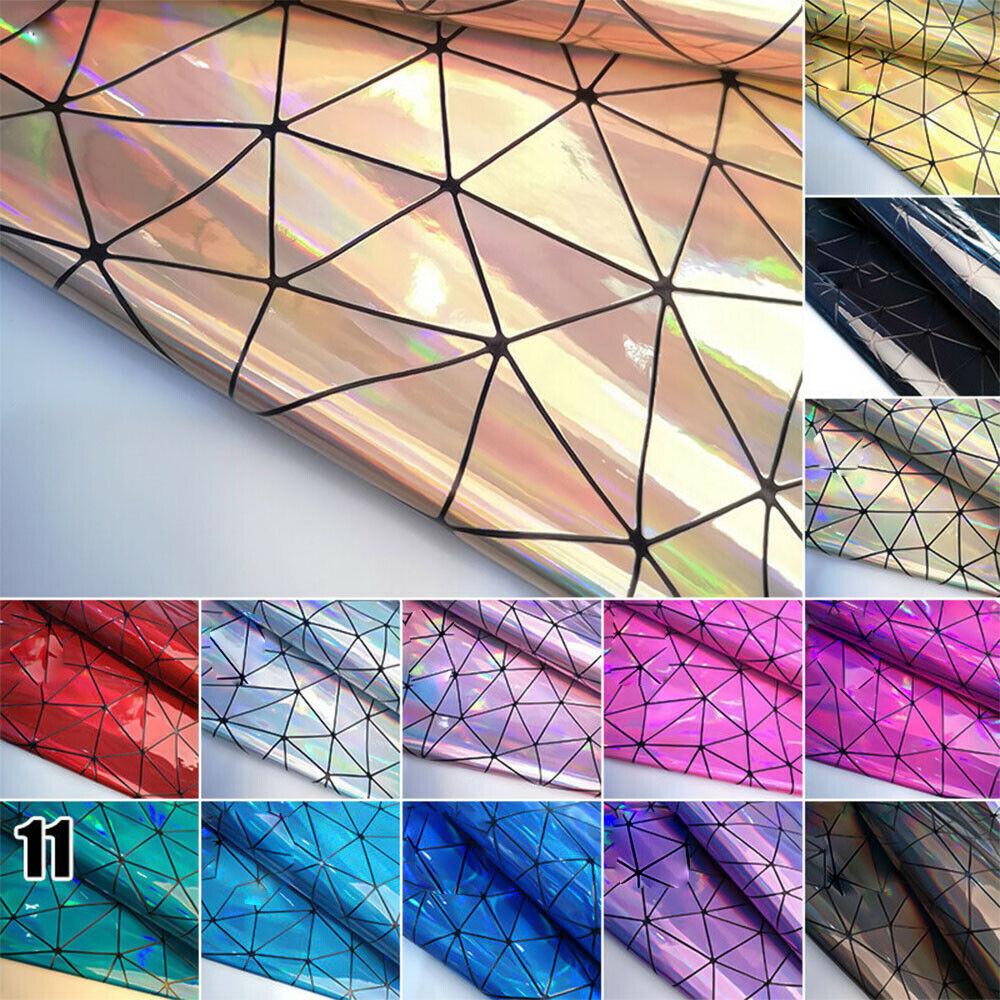 A5 A4 Laser Hologram PU Faux Leather Fabric Geometric Polygon texture for Bag Bow Craft DIY Jewelry Clothing Sewing Material