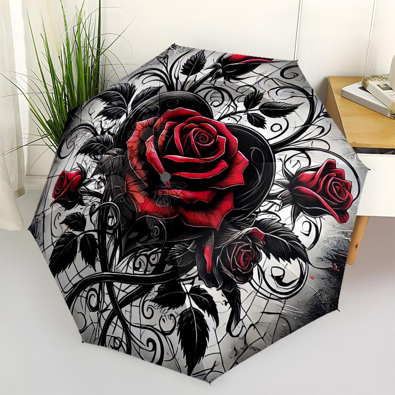 

Rose Spider Web Themed Automatic Opening and Closing Umbrella, Compact Travel Umbrella, Lightweight and Portable, Suitable for Beach Commuti
