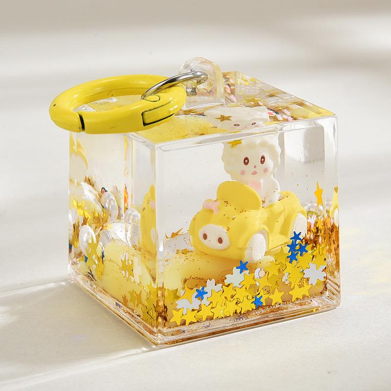 

Брелок для ключей в виде бутылки с мультяшным песком - симпатичная девочка, акриловая сумка, кулон, аксессуар Color rings + large square bottle лимонно-желтый