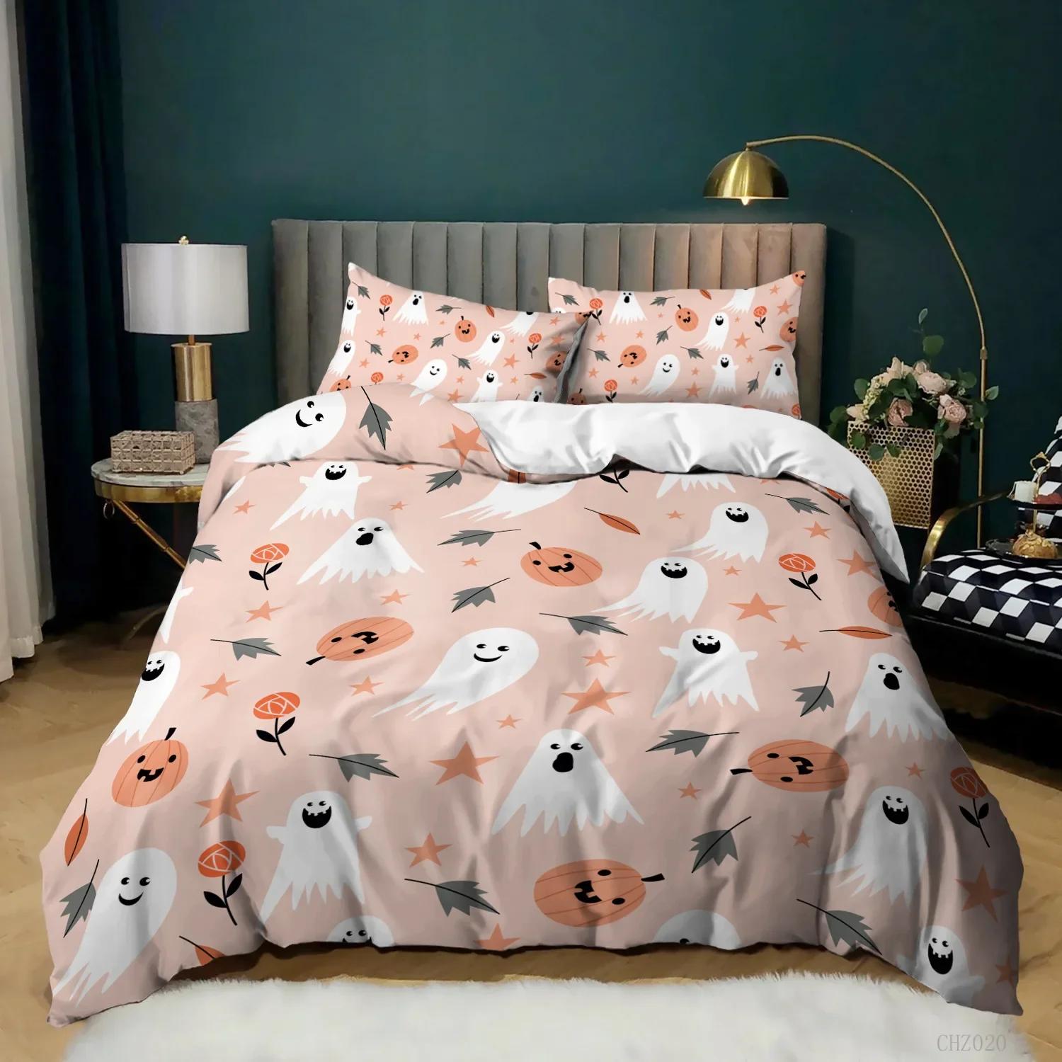 

Halloween Duvet Cover Queen King Cartoon Pumpkin Comforter Cover Lantern Bedding Set Microfiberghost Quilt Cover For Boys Girls 70x133cm 2pcs