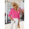Spring Summer New Women's Solid Color V-Neck Mid Sleeve Loose Chiffon Blouse Top