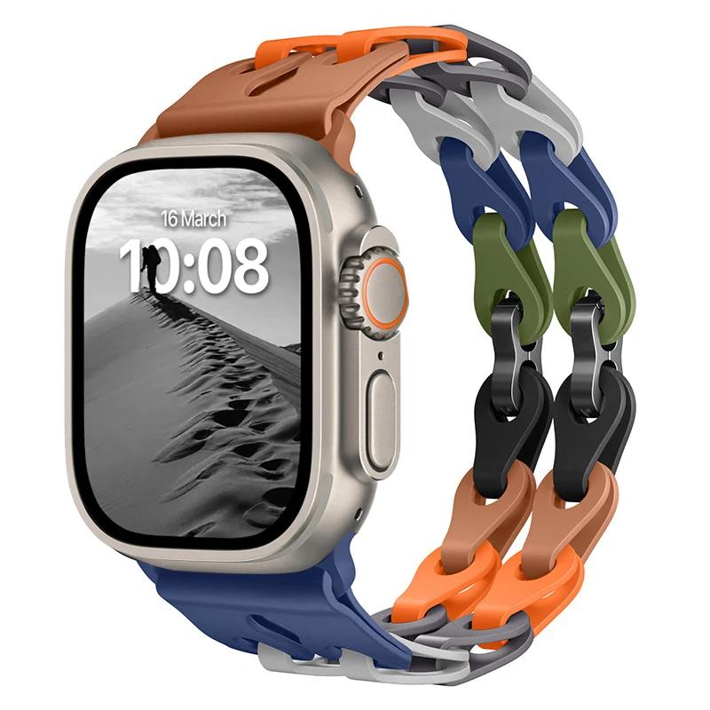 Pulseira de Silicone de Elo Duplo para Apple Watch Band Ultra 2 49mm 44mm 40mm 45mm 41mm 42mm Bracelete para Series 9 8 7 6 5 4 SE 3