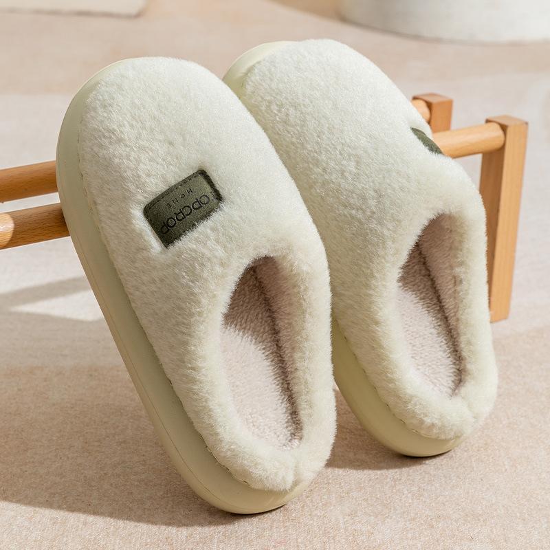 Stepping on shit cotton slippers men's indoor couple velvet warm household fluffy slippers confinement shoes autumn and winter