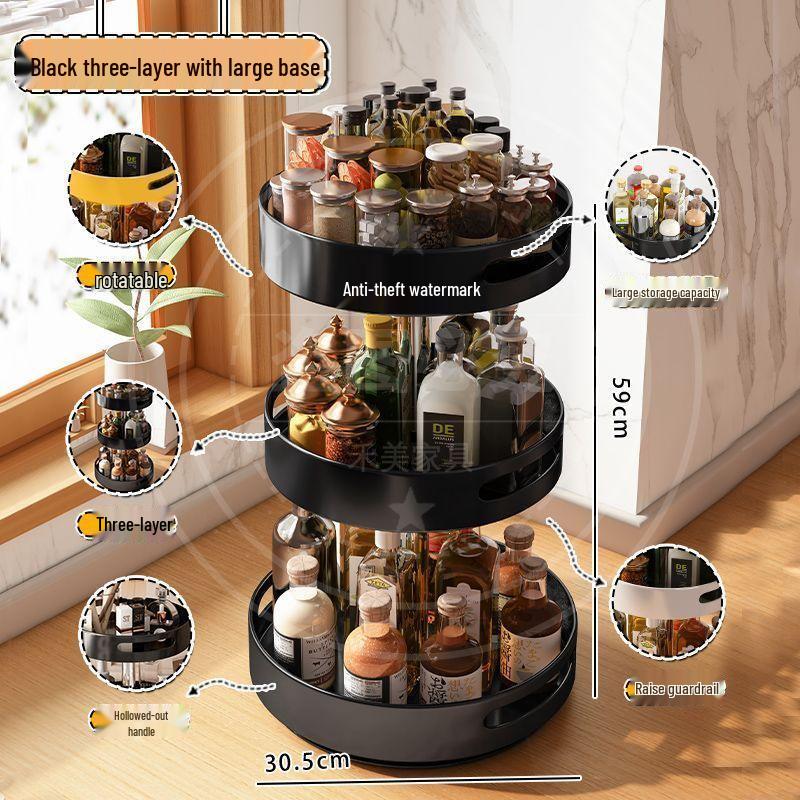 Multi-Layer Rotating Kitchen Seasoning Rack for Countertop Bottle and Jar Storage