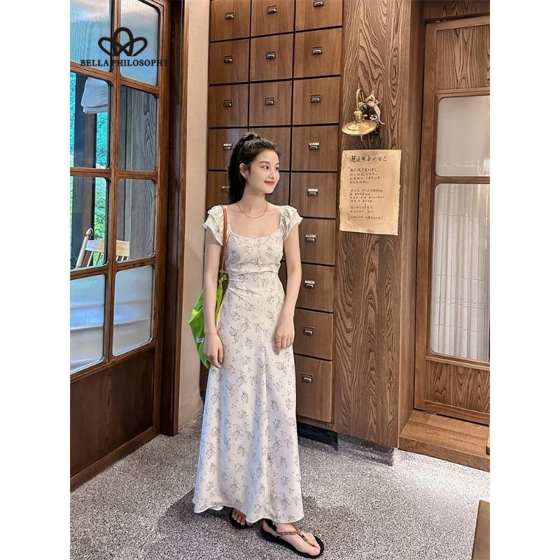 French Pure Lust Vacation Style Floral Backless Waistless Tie Fly Sleeve Long Dress Dress Long Dress Traditional Dress