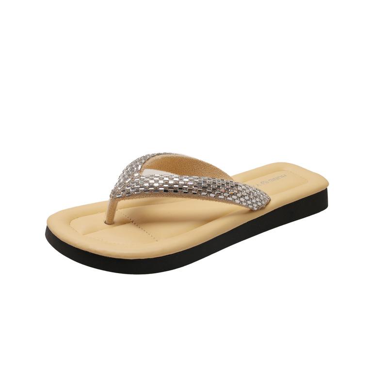 Premium sequined flat slippers women's summer new flip-flops fashion skirt vacation beach pinch slippers