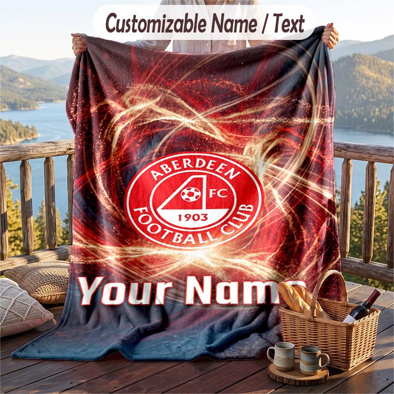 Flannel Blanket Aberdeen FC Print Custom Name Text Soft Throw for Sofa Bed