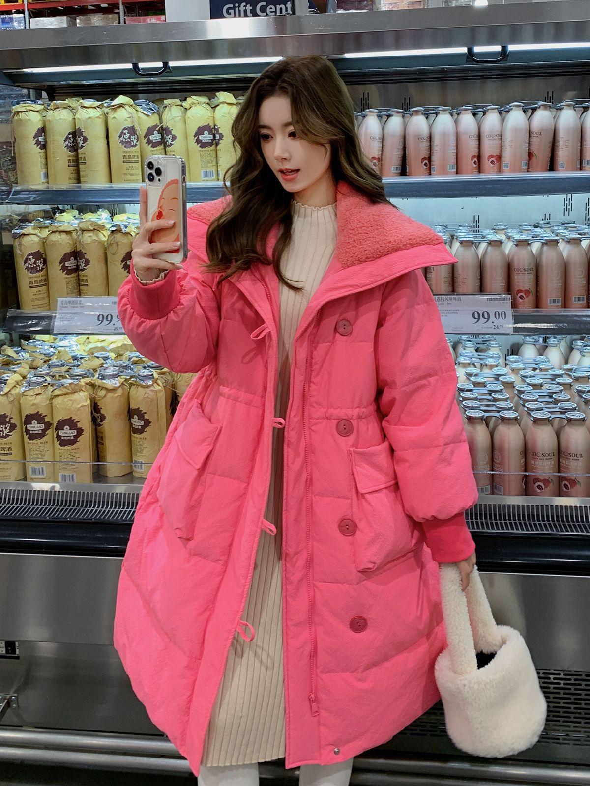 Women s cotton-padded clothes winter medium and long Korean version of fashion foreign-style cotton-padded clothes large lapel long S