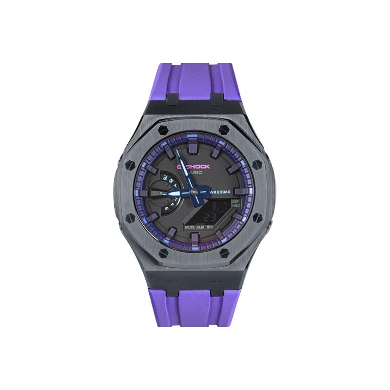 

CASIO Unisex Liquid Crystal,Analog Dual Display Series 48.5mm Black Watch GA-2100VB-1A(Watch8--) Neon Purple Glow