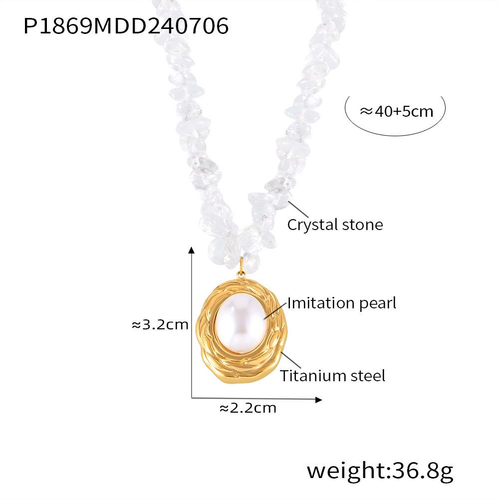 Elegant Gold-Plated Oval Titanium Necklace with Pearl & Crystal Beads