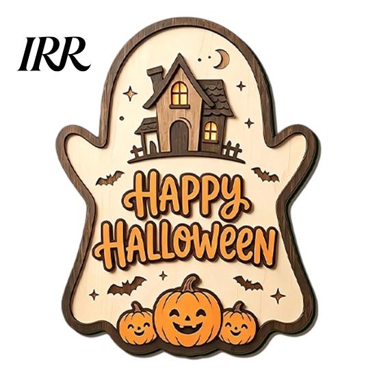 Indoor Outdoor Holiday Sign Black Cat Ghost Door Sign, Halloween Decorative Plaque, Wooden Hanging Craft Decorations Vintage Rustic Decor with