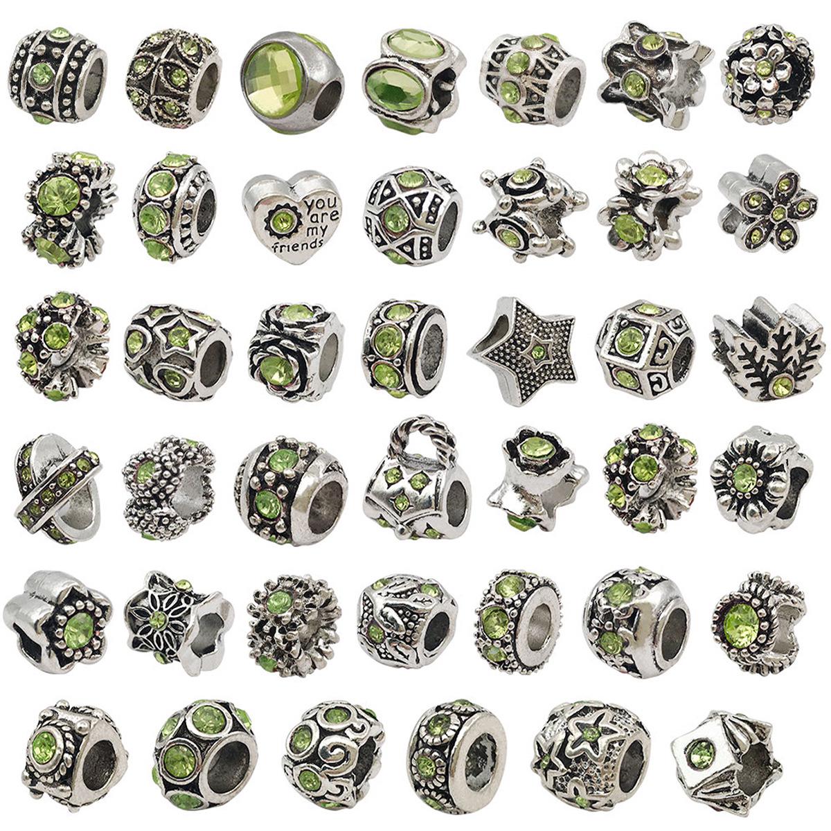 

Этнические Ретро Зеленые Стразы Тибетское Серебро Сплав Бусины - Ручная Работа Большое Отверстие Ювелирные Аксессуары