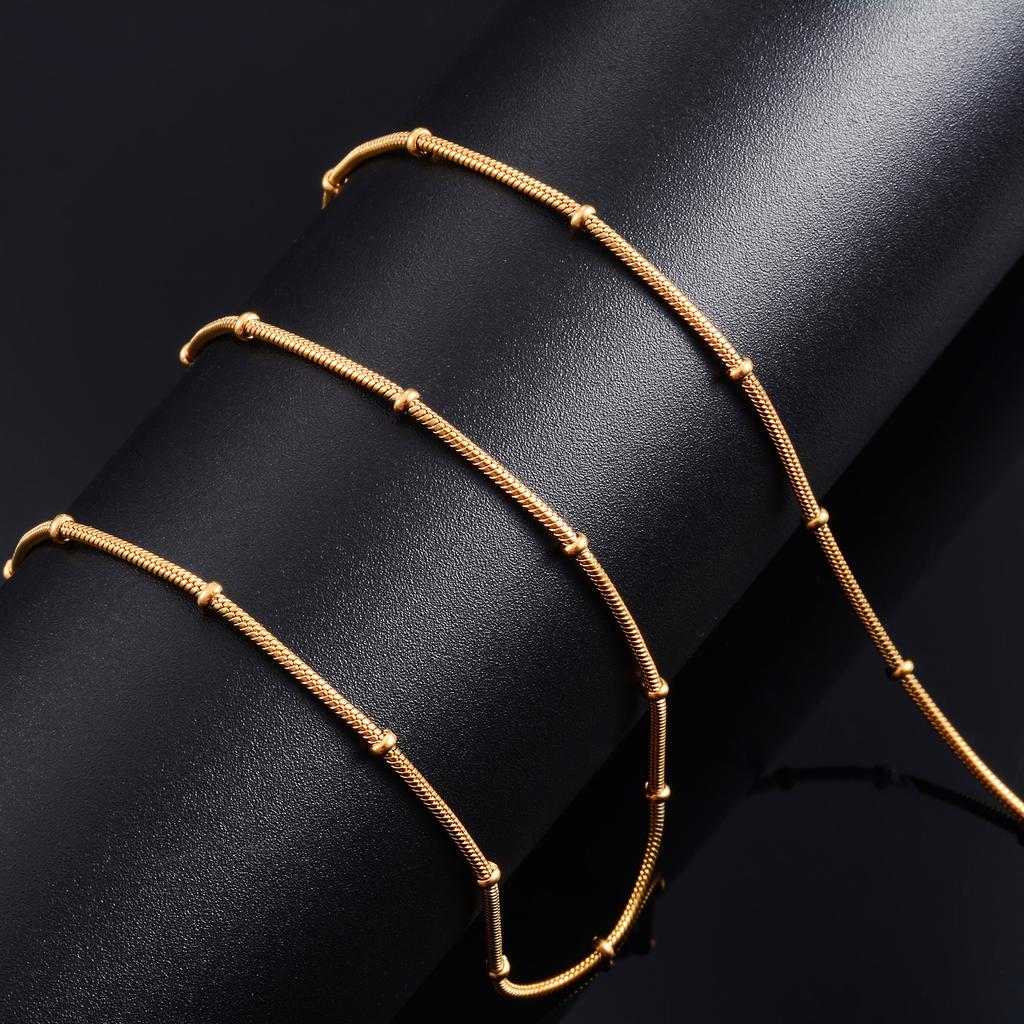 Thin Stainless Steel Round Snake Chain with Bead Necklace for Women Ladies Gold/Copper Color Choker On Neck Jewelry Accessories