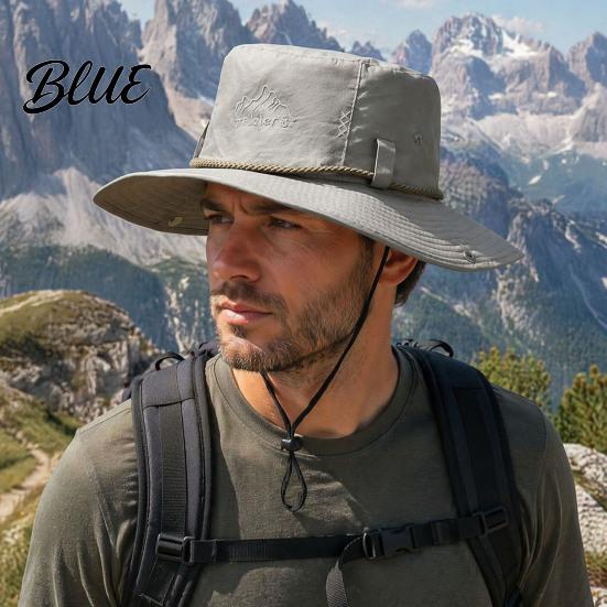 Unisex Foldable Summer Hat Wide Brim Bucket Hat  UV Protection Sun Waterproof Quick Dry Fishing Adjustable Windproof Cap with Wind Lanyard &