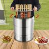 201 Edelstahl Holzkohle Grill, Silber 28 Spieße Zylinder Tragbarer Barbecue Holzkohle Fass Grill 39*43cm für Picknicks