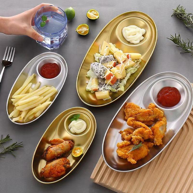 Stal Nierdzewna Taca Obiadowa Miseczka na Przekąski Taca do Serwowania Przystawek Taca na Frytki Pojemnik na Lunch Talerze do Pierogów Akcesoria Kuchenne