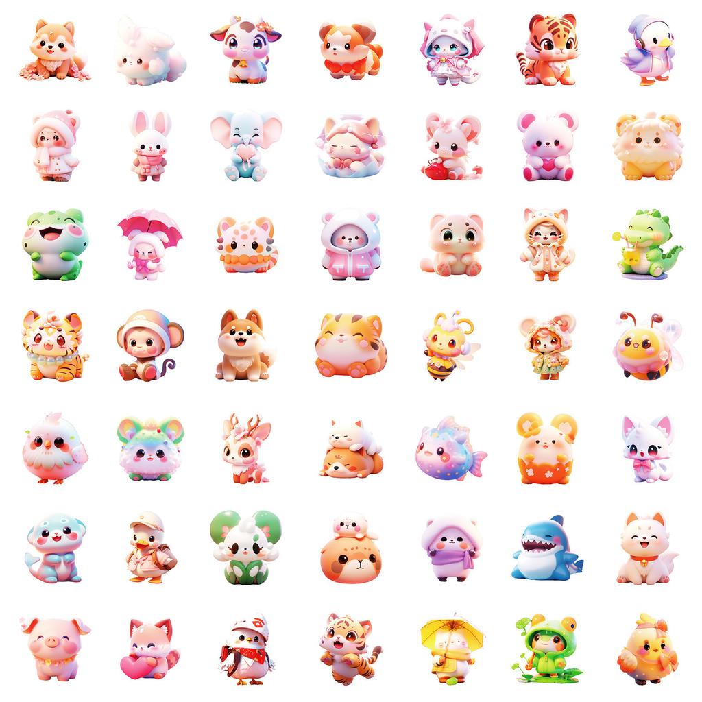 100 3D Malá zvířata Kreslené Roztomilé Samolepky Velryba Panda Kočka Samolepky DIY Dekorace Kufr Notebook