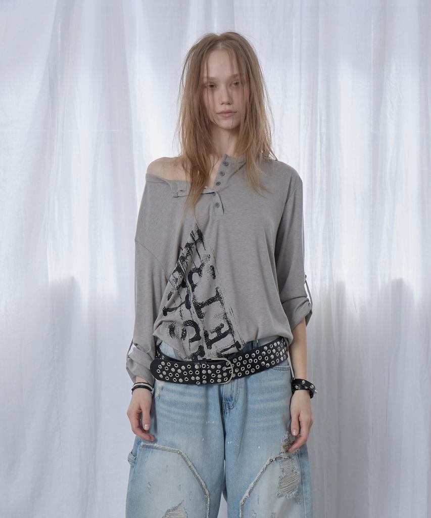 Aesimeteuli Asymmetry Henry Long Sleeve Top / Gray
