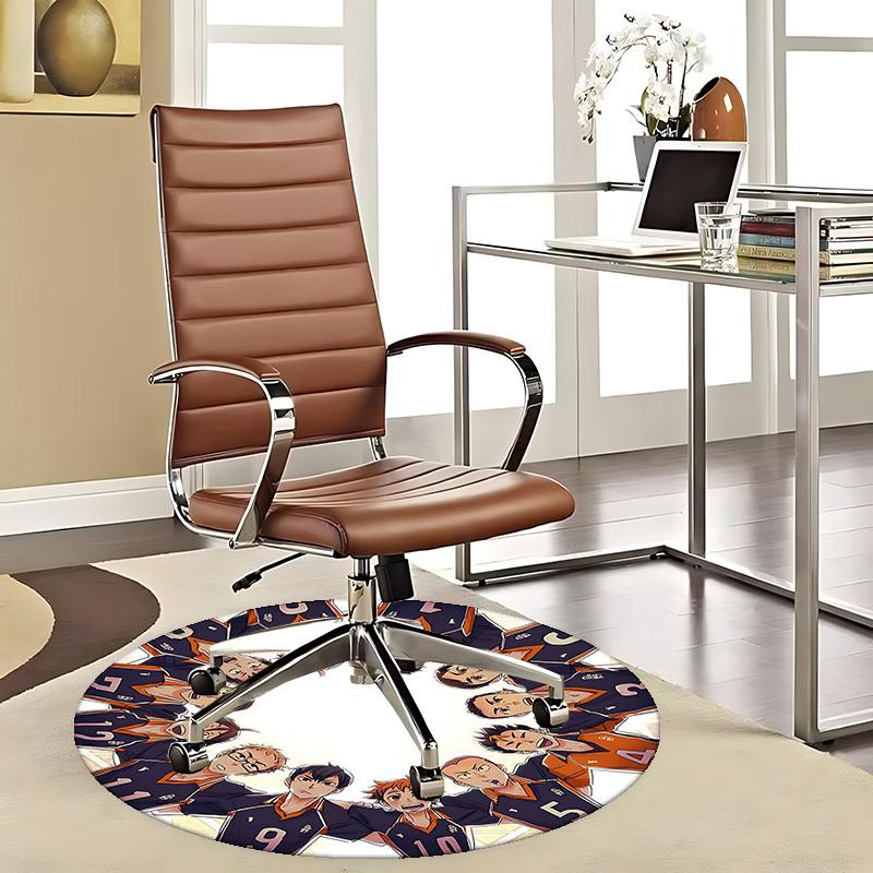 1pc Anime Volleyball Team Round Carpet  Office Chair Mat, NonSlip Rug with Haikyuu Characters for Anime Lovers 80cm