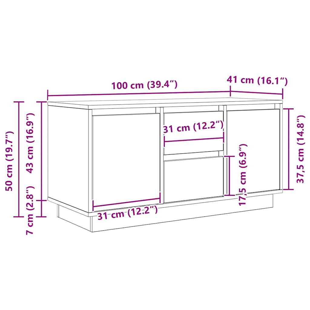 TV Stand with LED Lights Black Oak Effect 100 x 41 x 50 cm