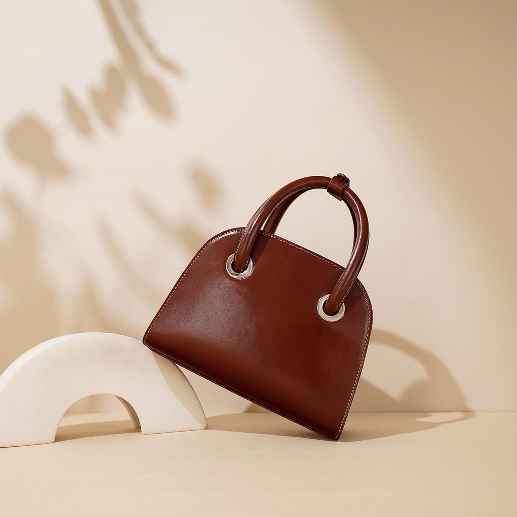 Solid Color Shell Handbag Women's Niche Fashion Versatile Commuter Bag Cowhide Women's Shoulder Armpit Bag