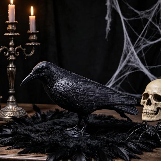 Realistic Crow Design Ornament, Crow Decoration with Feather Texture, Stable Base Waterproof Sun-Resistant Gothic Halloween Decor