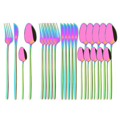 Rainbow 18/10 Stainless Steel Dinnerware Set Kitchen Flatware Tableware Sets Knife Fork Spoon Tea Spoon Cutlery Set Service for 6