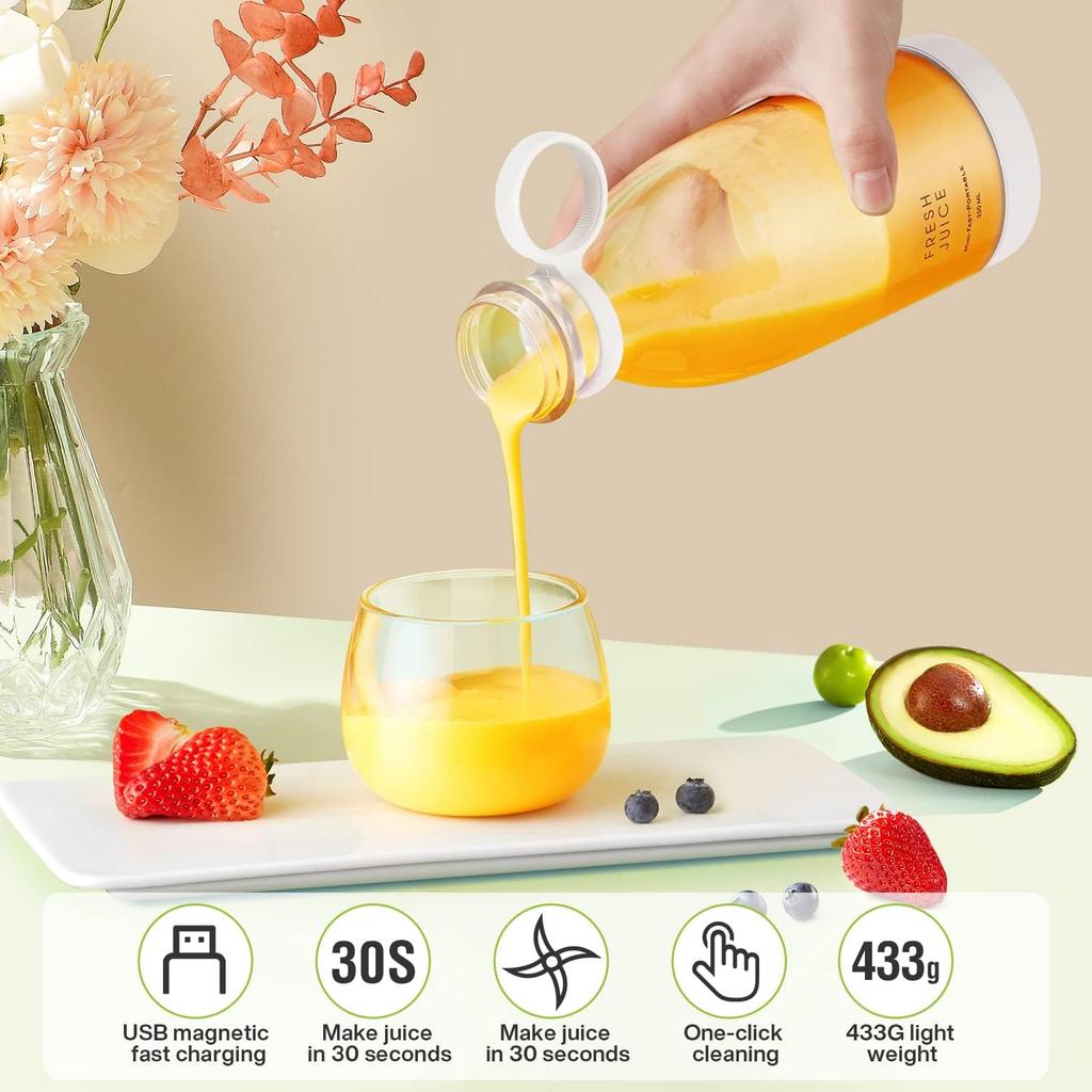 Portable Blender 11.8 Oz 350ml White 214B Model Food-grade PC + ABS Magnetic USB Charging 1400mAh 7.4V 490g 82*82*218mm with 1