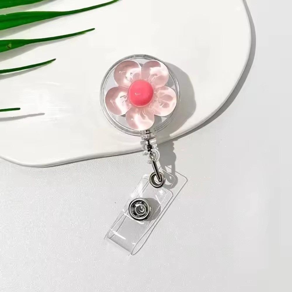 Cute Floral Badge Reel Retractable ID Card Badge Holder Clip Worker ID Card Pull Buckle  For Women