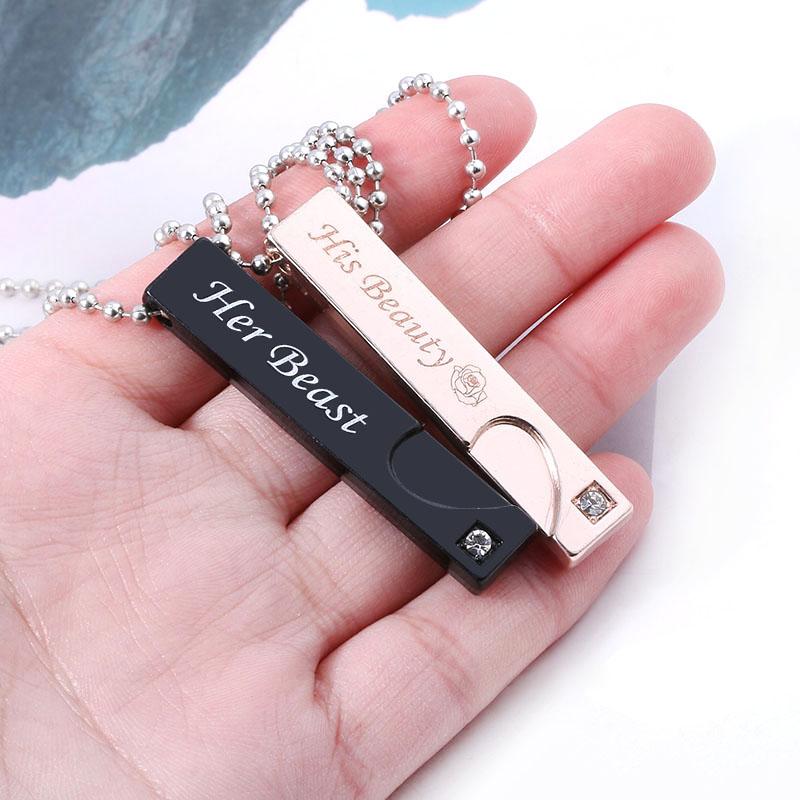Her King & His Queen Couple Military Card Necklace Pendant Valentine's Day Wedding Anniversary Crown For Man Women Jewelry Gift