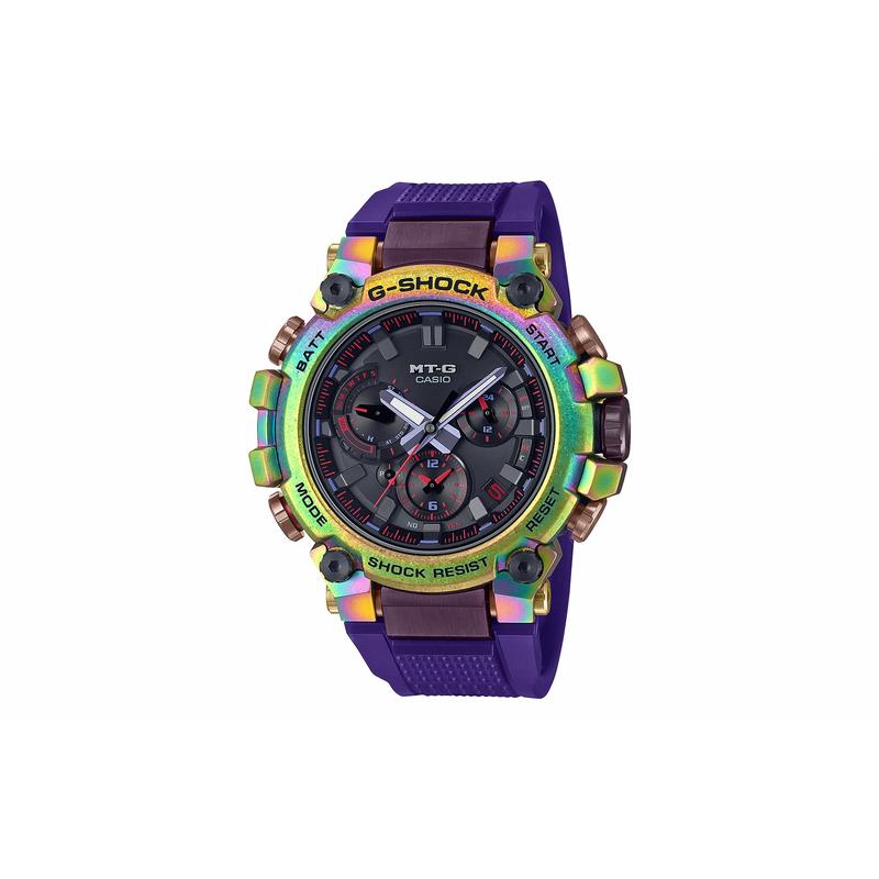 Casio Seria MT-G Aurora Rezistent la Apă Bluetooth Mișcare Solară Curea de Rășină Ceas pentru Bărbați Cadran Negru MTG-B3000PRB-1APR