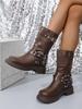 Maillard Western Cowboy Boots Women's New Spring and Autumn Platform Brown Retro Short Boots