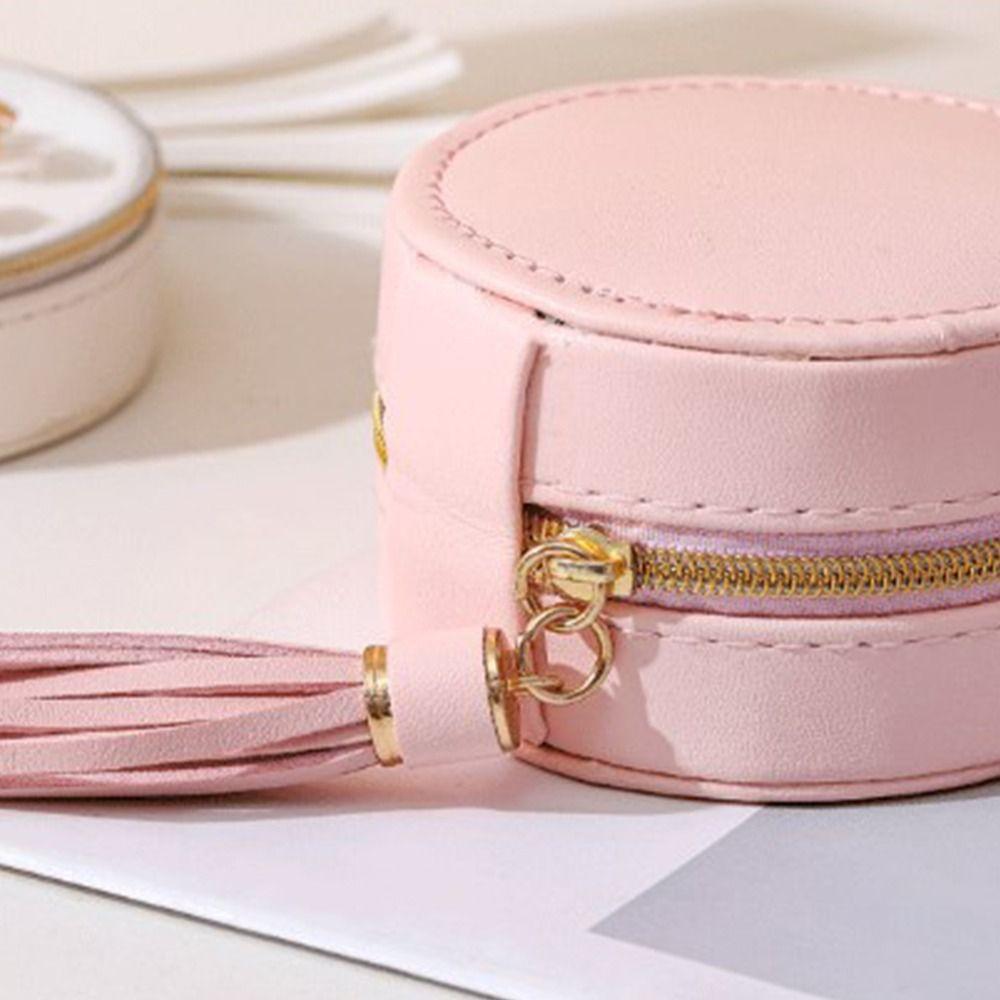 Solid Colored Jewelry Storage Box Round Necklace Ring Case Simple Earring Organizer  Girls