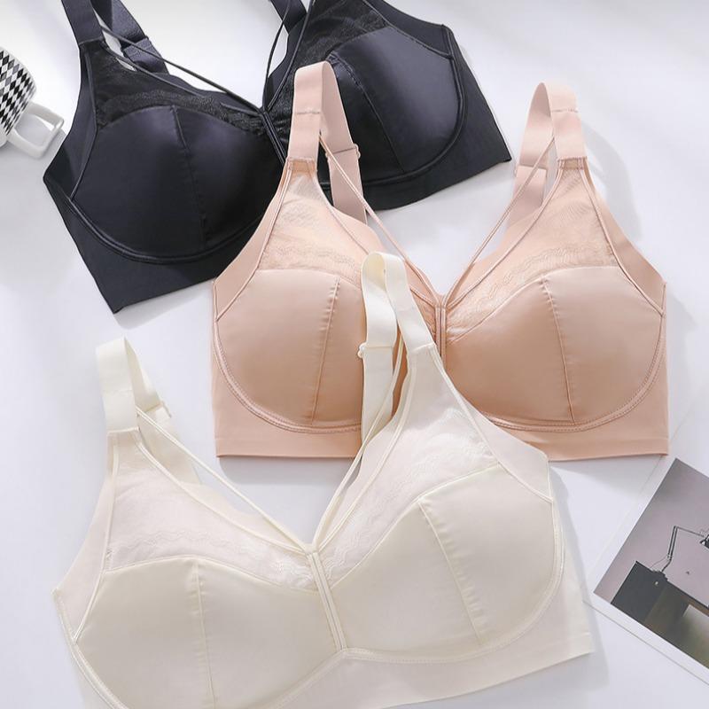 Seamless Large-chested Minimizing Bra with Wide Shoulder Straps Anti-sagging and Lace Stitching for Large Sizes