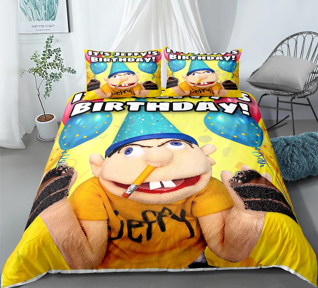 Indecor Cartoon Jeffy 3D Printed Duvet Case Pillowcase Bedding Set Twin Full Queen King Size For Kids Bedroom