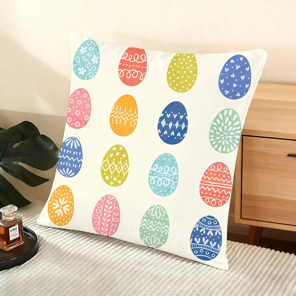 Happy Easter Cushion Cover Soft Short Plush Pillow Cover Smooth Cozy Texture Aesthetic Cushion Case Home Decor