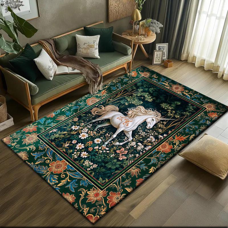 

1pc Medieval fairy tale unicorn Carpet Rug for Living Room Bedroom Home Sofa Decoration,Kids play Non-slip Floor Mat 40x60cm( 15x23in )