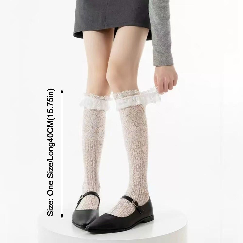 Fashion Hollow Lace Lace Calf Socks Breathable Sexy Fishnet Stockings High Elastic Thin Lolita Socks Daily Wear