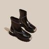 British Style Square Head Non-slip Platform Women Shoes Black Punk Fashion Metal Chain Rear Zipper Boots Locomotive Short Boots