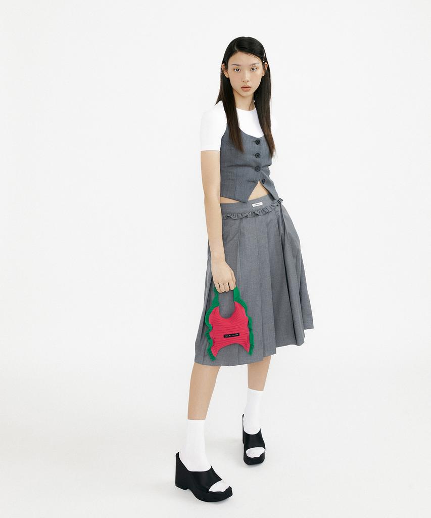 Pleatsmama Ruffle Mini Tote Bag Pink Green