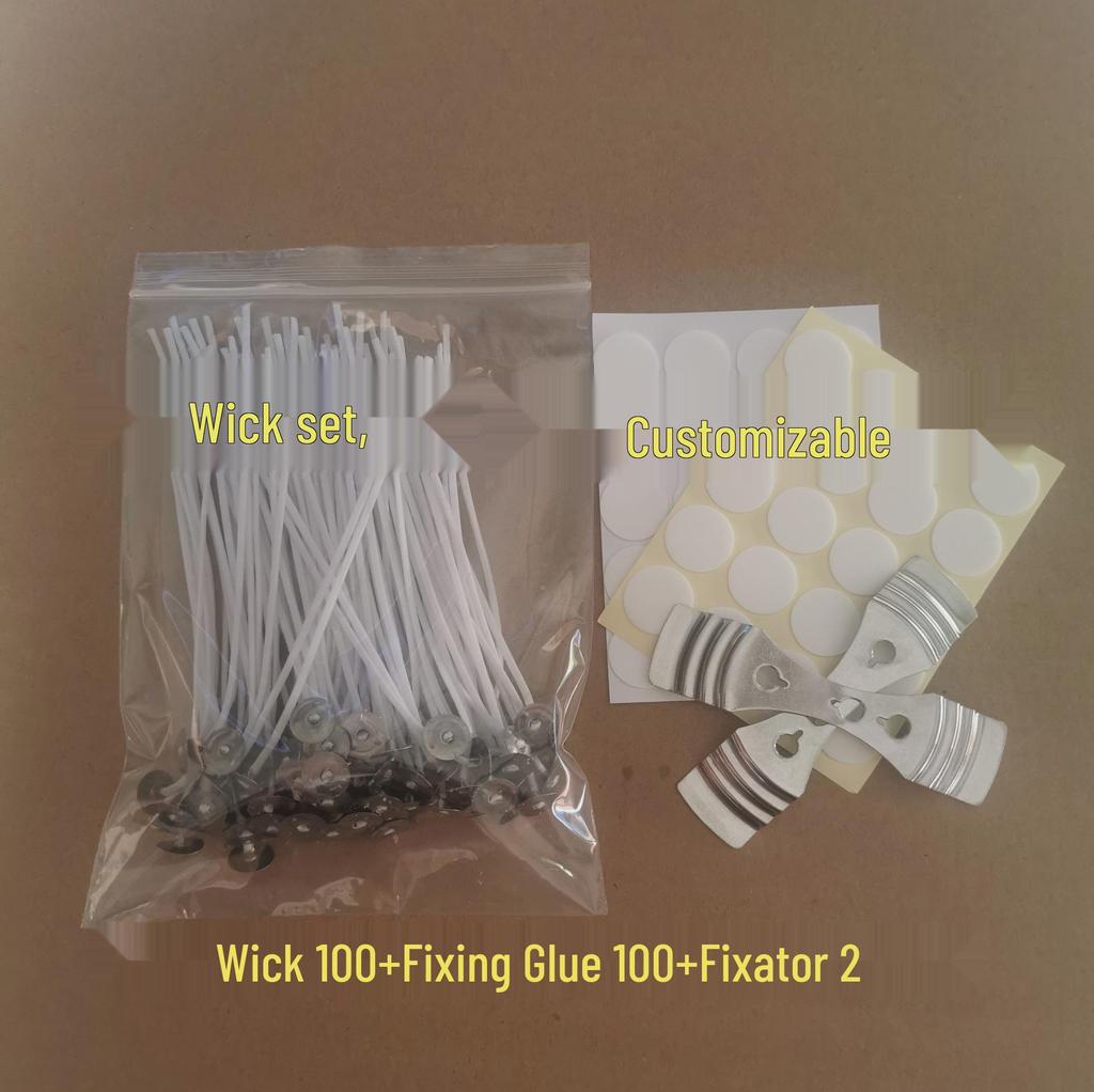 Scented Candle Wick Kit: 100 Wicks, 100 Glue Dots, 2 Holders
