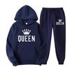 2025 Erkek Büyük Beden Polar Kapüşonlu Sweatshirt Seti - QUEEN Baskılı Moda Sonbahar/Kış İçin